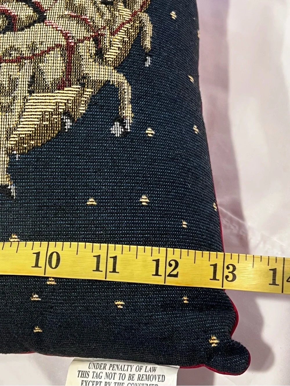 Vintage Kmart Christmas Tapestry Pillow Santa Sleigh Reindeer 14”