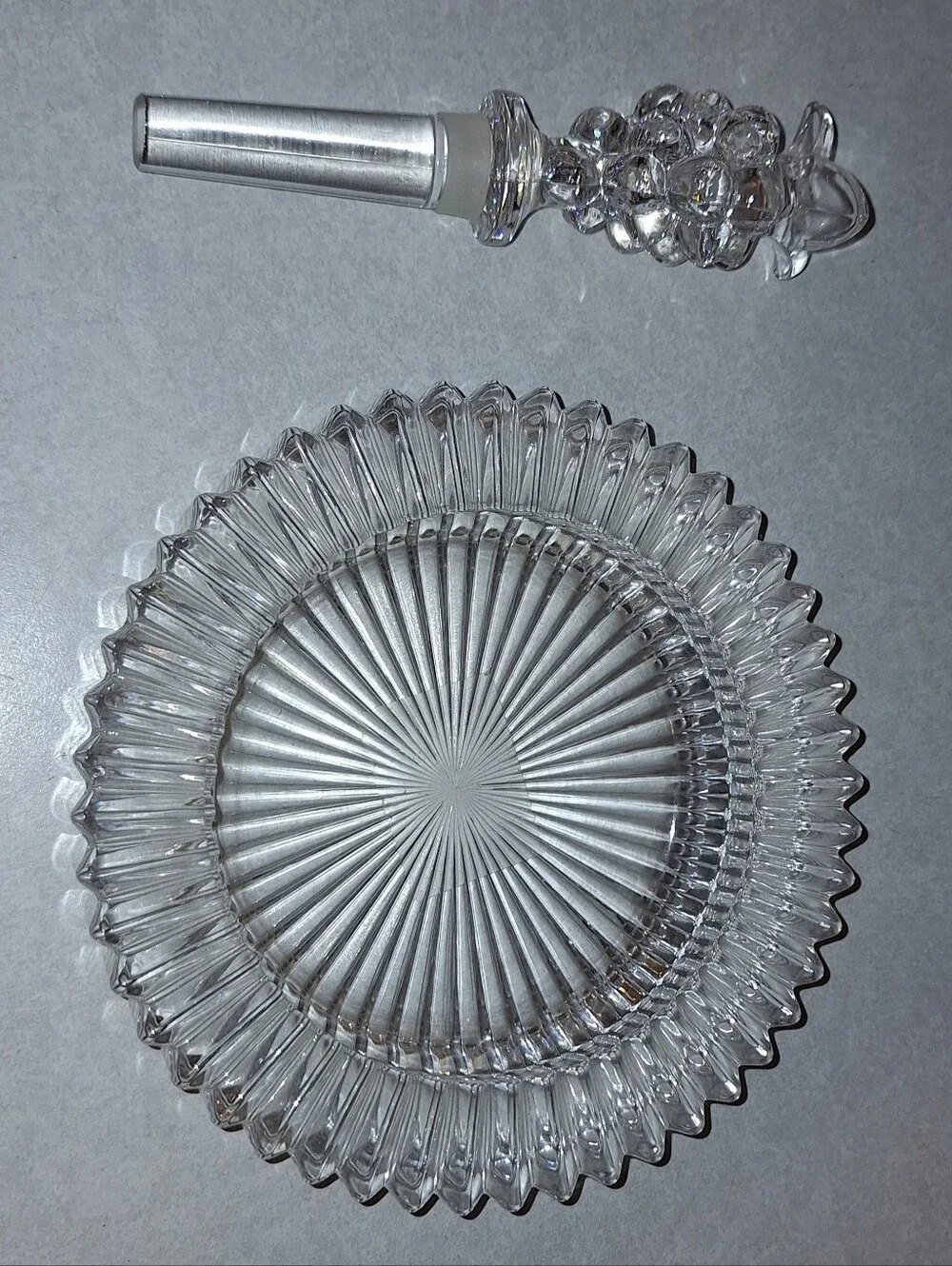 Vintage Mikasa Diamond Fire Crystal Coaster & Grape Bottle Champagne/Wine Set