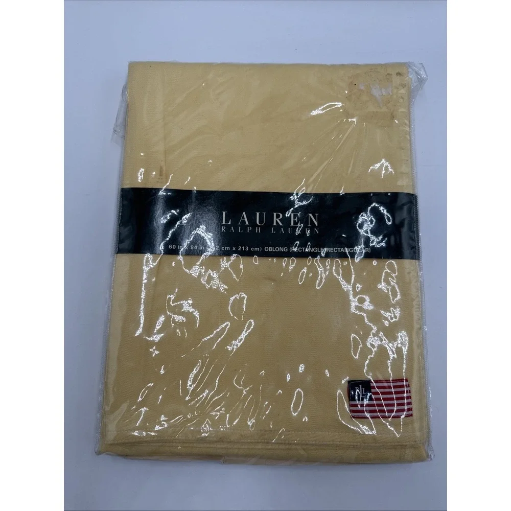 Vintage Ralph Lauren Tablecloth 60x84 Yellow American Flag Logo NOS USA