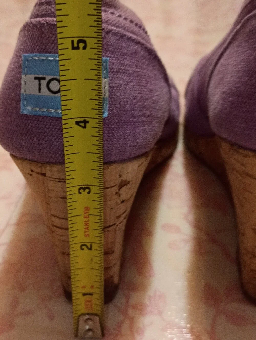 TOMS Lavender Canvas Cork Wedge Peep Toe Heels