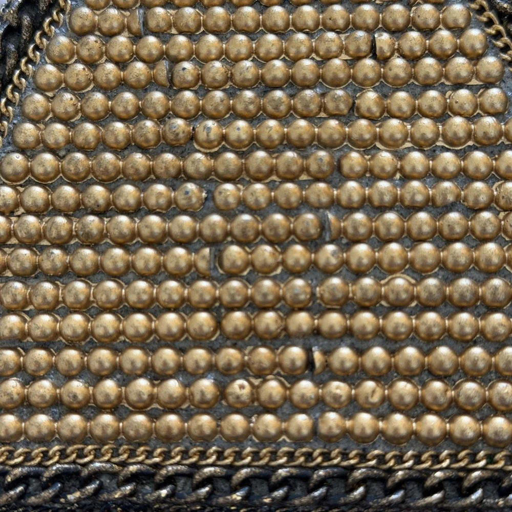 Mary Frances Beaded Mini Crossbody Bag Wearable Art Deco Gold Metal Suede Purse
