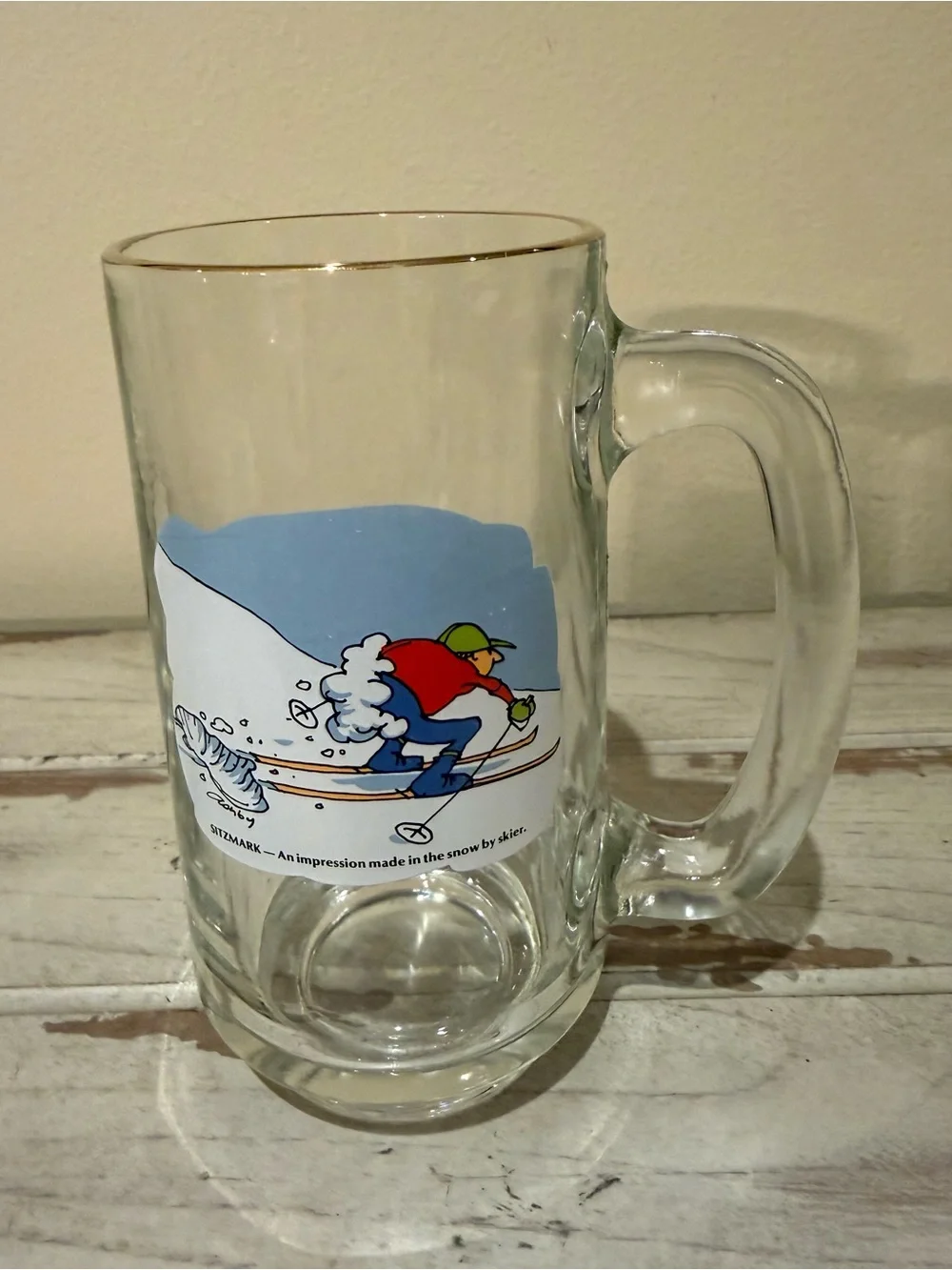 Vintage Sitzmark Ski Humor Glass Beer Mug Barware