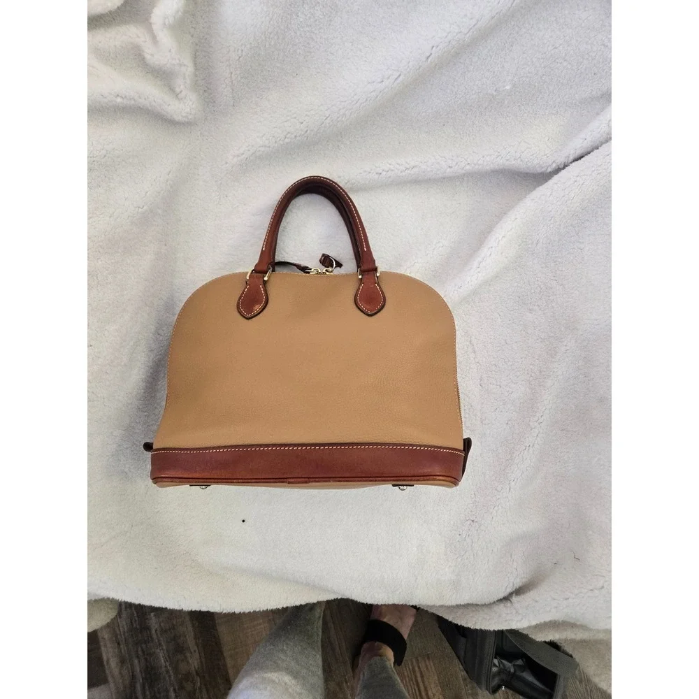 Dooney &‎ Bourke Pebbled Leather Dome Satchel Bag Tan Brown Two Tone Handbag