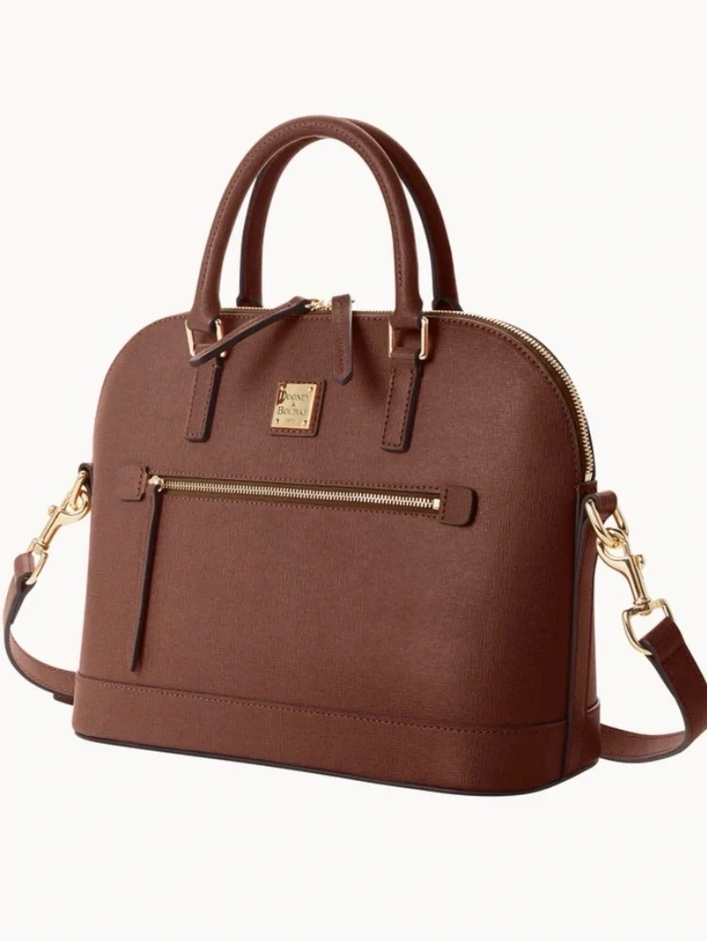 DOONEY & BOURKE SAFFIANO ZIP DOME SATCHEL IN LIGHT BROWN IALIAN LEATHER