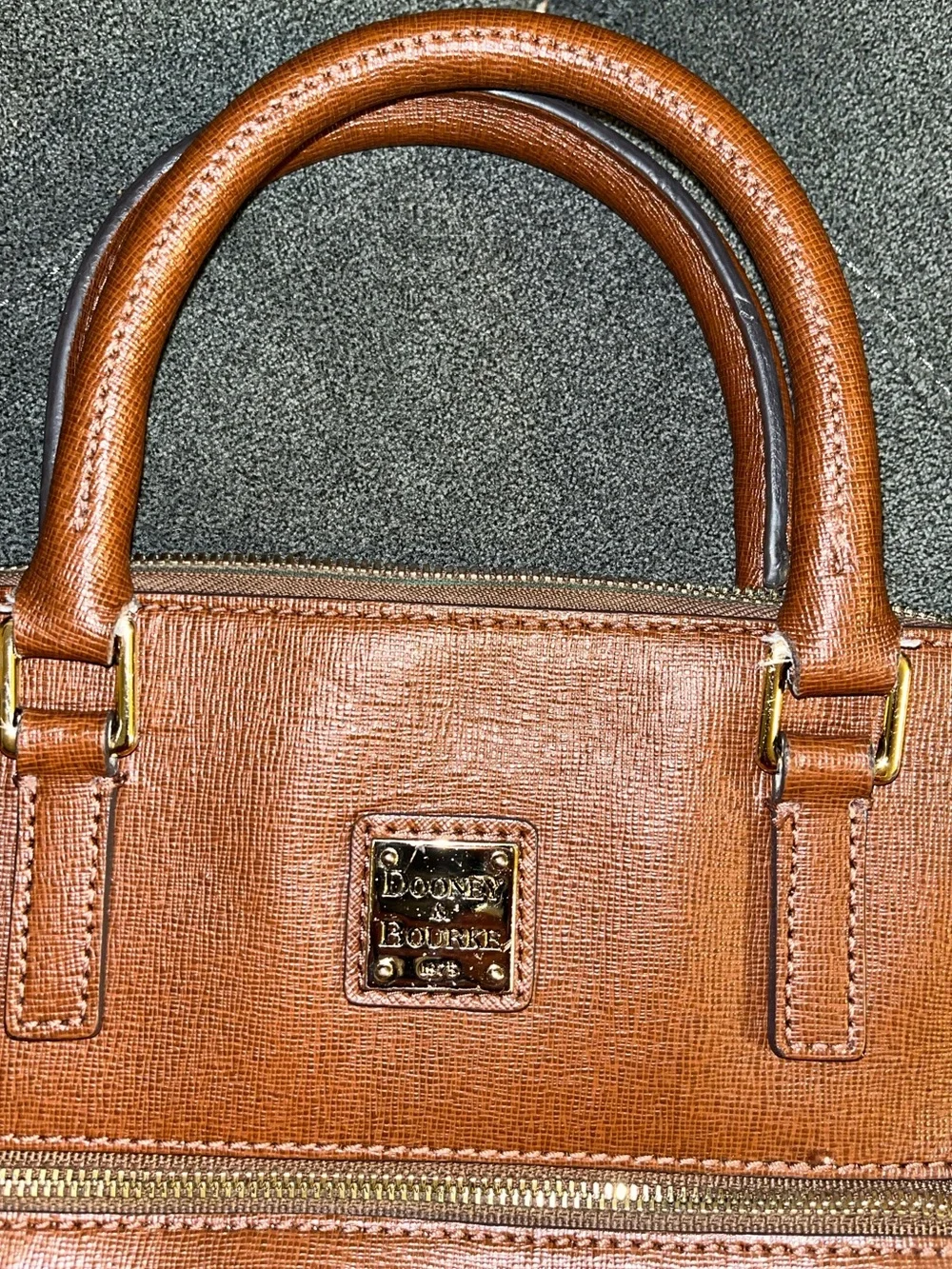 DOONEY & BOURKE SAFFIANO ZIP DOME SATCHEL IN LIGHT BROWN IALIAN LEATHER