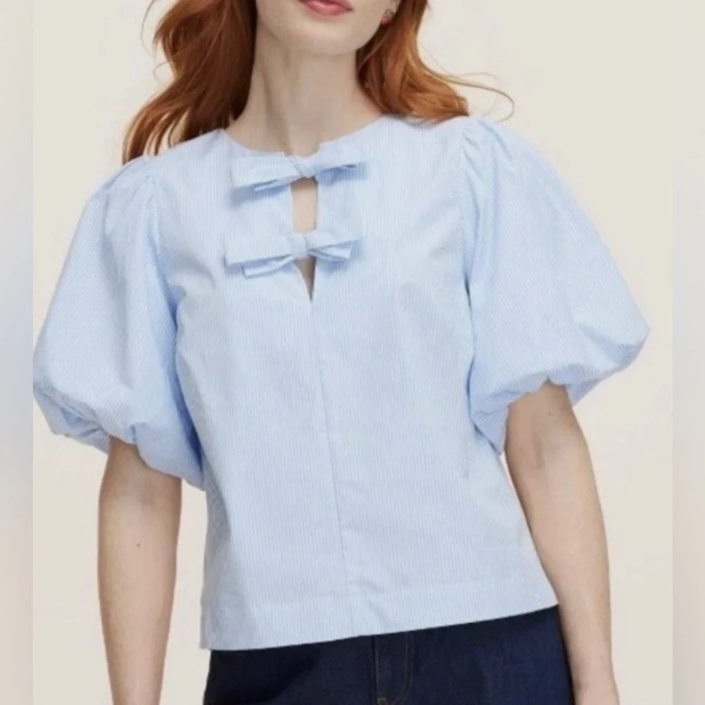 Kate Spade new york x Target Blue/White Women's Stripe Puff sleeve Blouse  Sz M