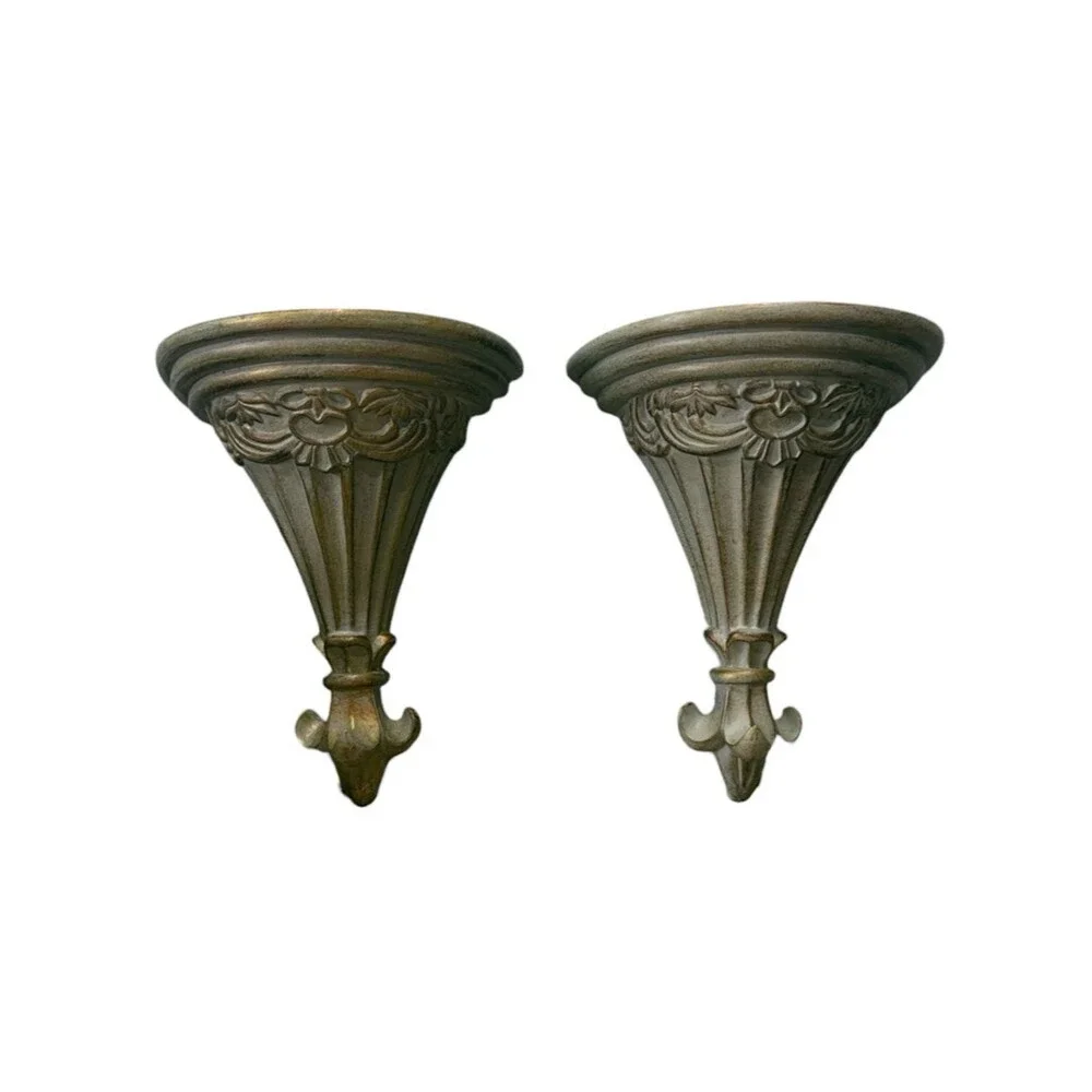 Vintage Ornate Hollywood Regency Style Wall Shelves Sconces