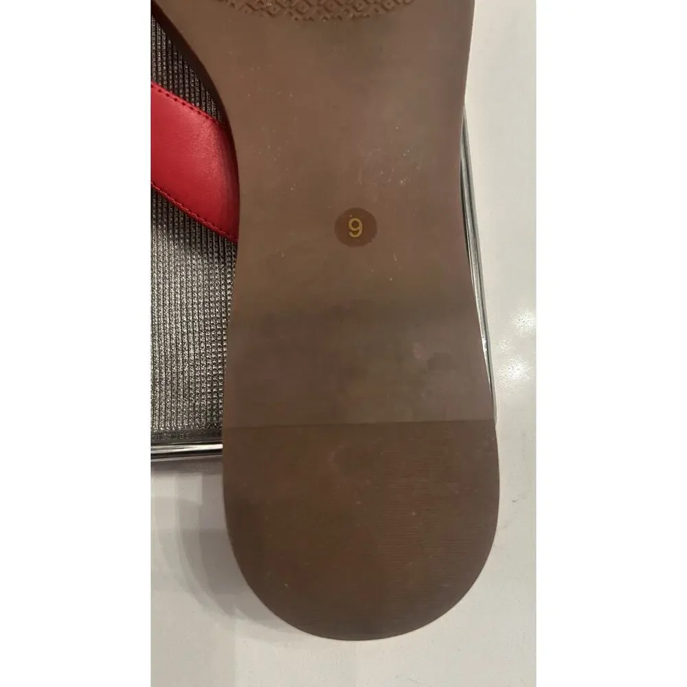Tory Burch Benton Thong Red Leather Sandals Size 9M Gold Logo