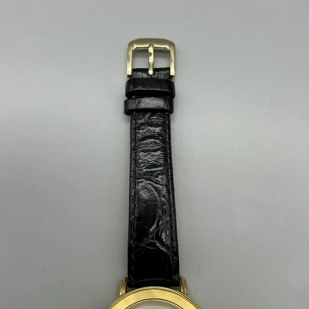 Timex Indiglo Womens Watch 31mm White Dial Gold Tone Black Leather New Battery