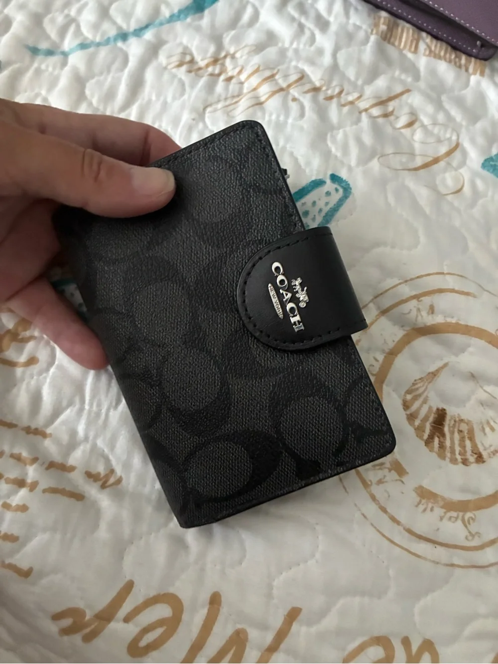 Coach Black Signature Wallet Phone Case with Logo Snap