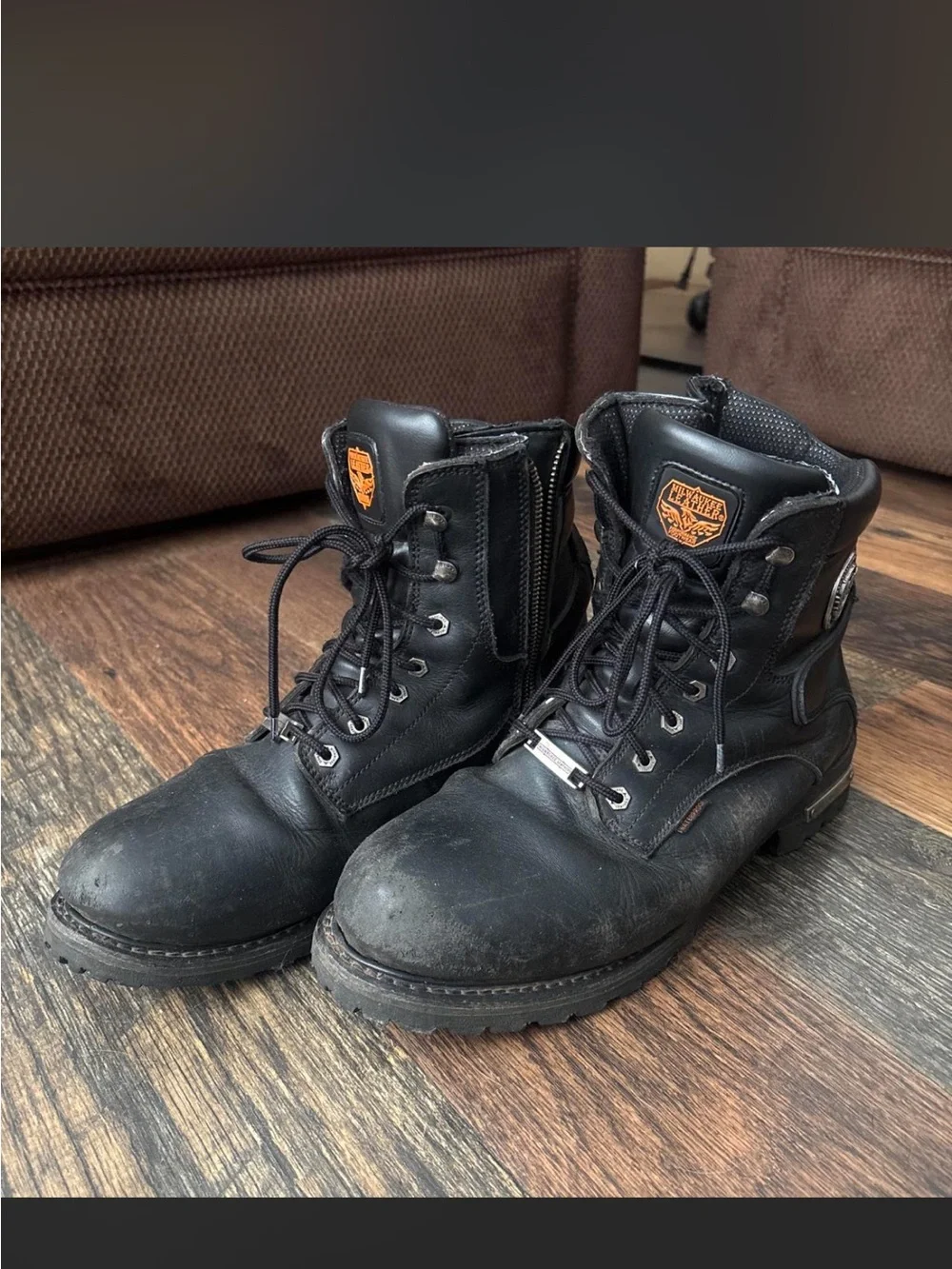 Men's Black Leather Harley-Davidson Lace-Up Work Boots