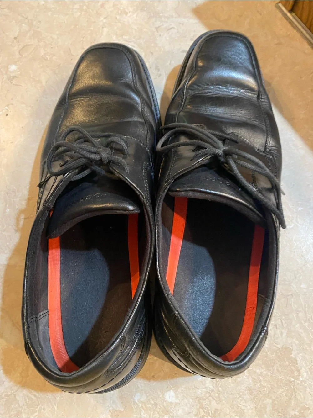 Rockport Black Leather Lace-Up Oxfords with Orange Insole Trim