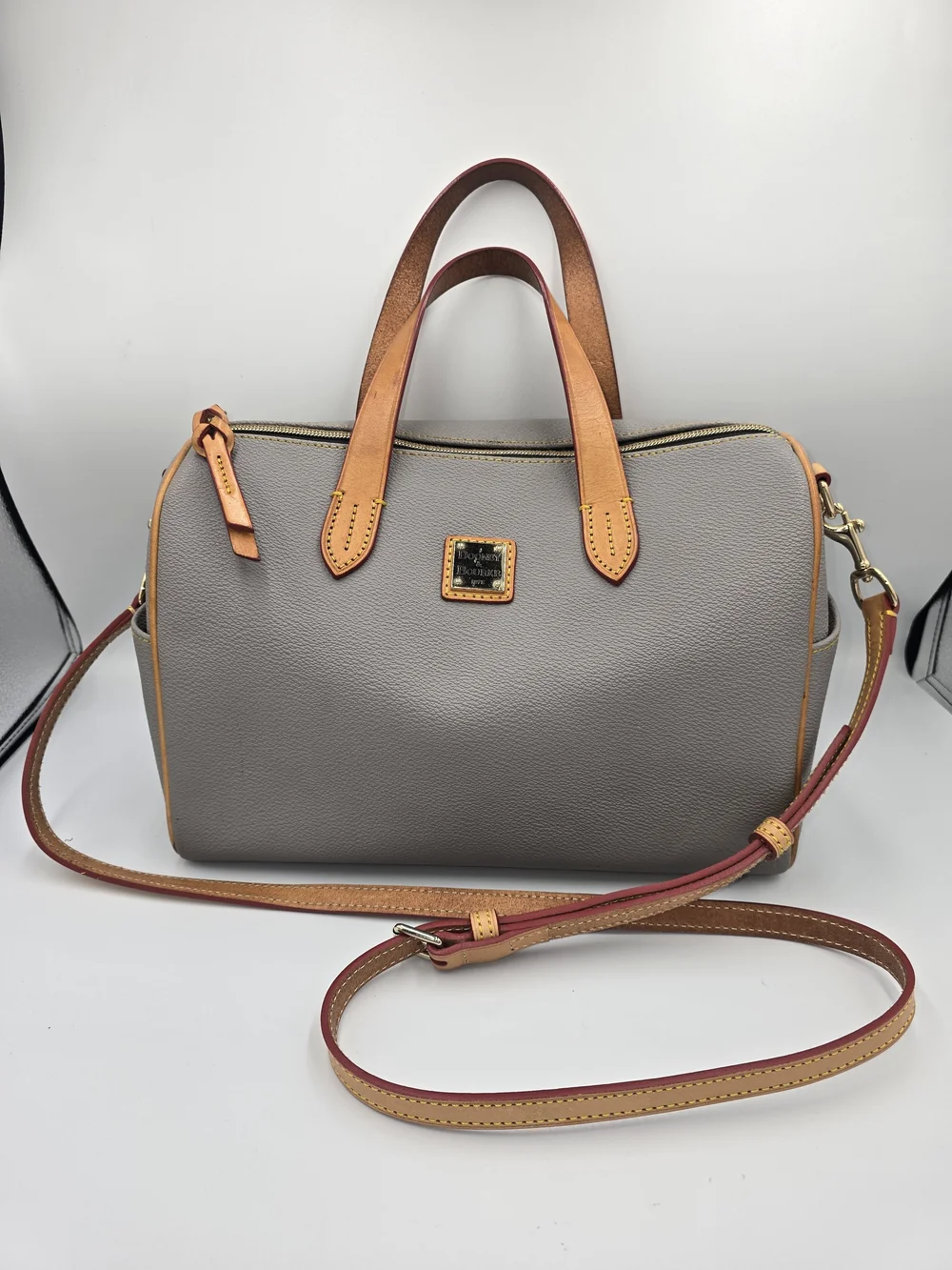 DOONEY & BOURKE Carley Olivia Satchel Grey Coated Cotton Barrel Bag Crossbody
