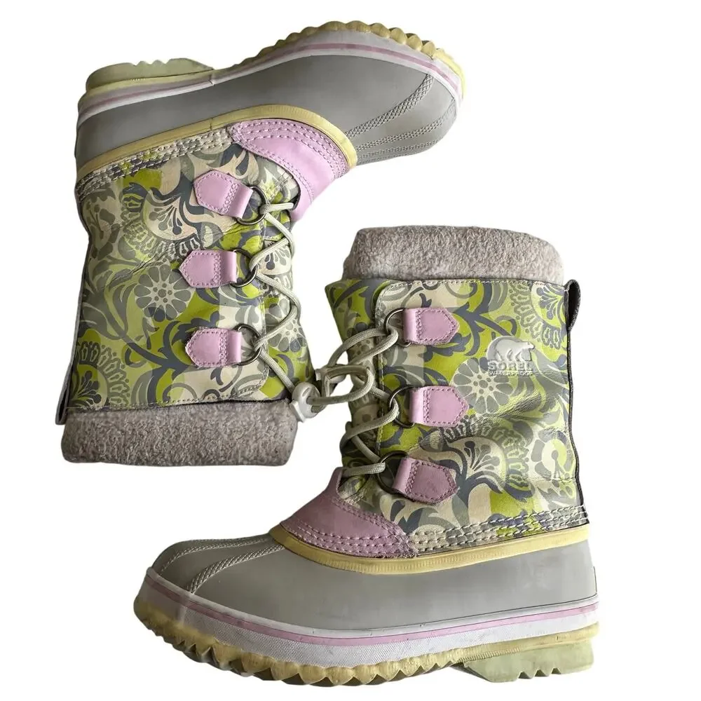 Sorel Yoot Pac Floral Pastel Winter Snow Boots - Size 4