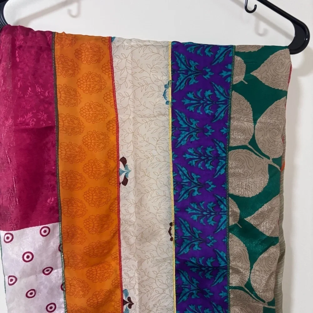 Darn good yarn silk medley sari Colorful Striped Scarf 20” x 70”