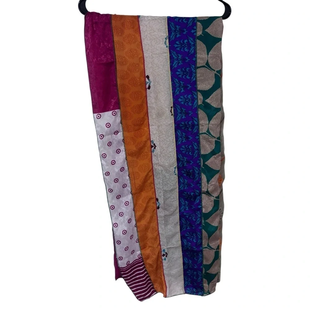 Darn good yarn silk medley sari Colorful Striped Scarf 20” x 70”