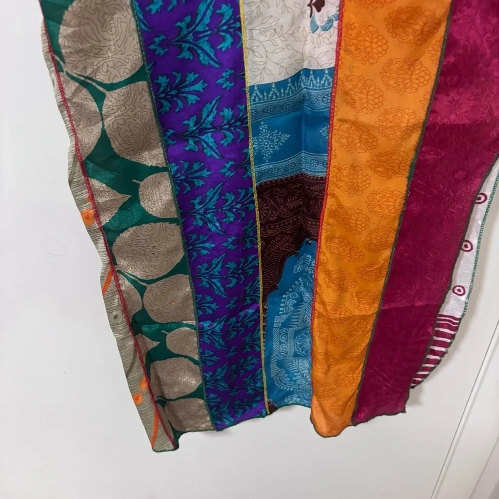Darn good yarn silk medley sari Colorful Striped Scarf 20” x 70”