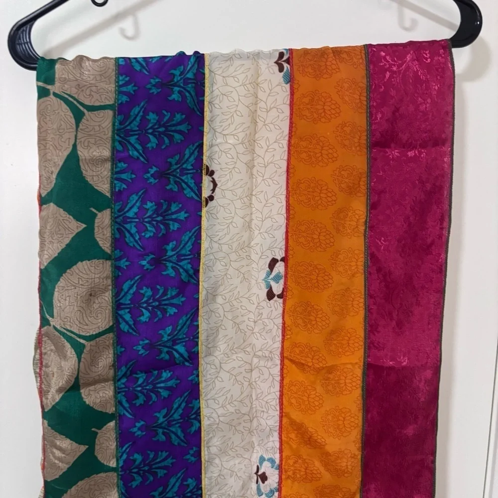 Darn good yarn silk medley sari Colorful Striped Scarf 20” x 70”