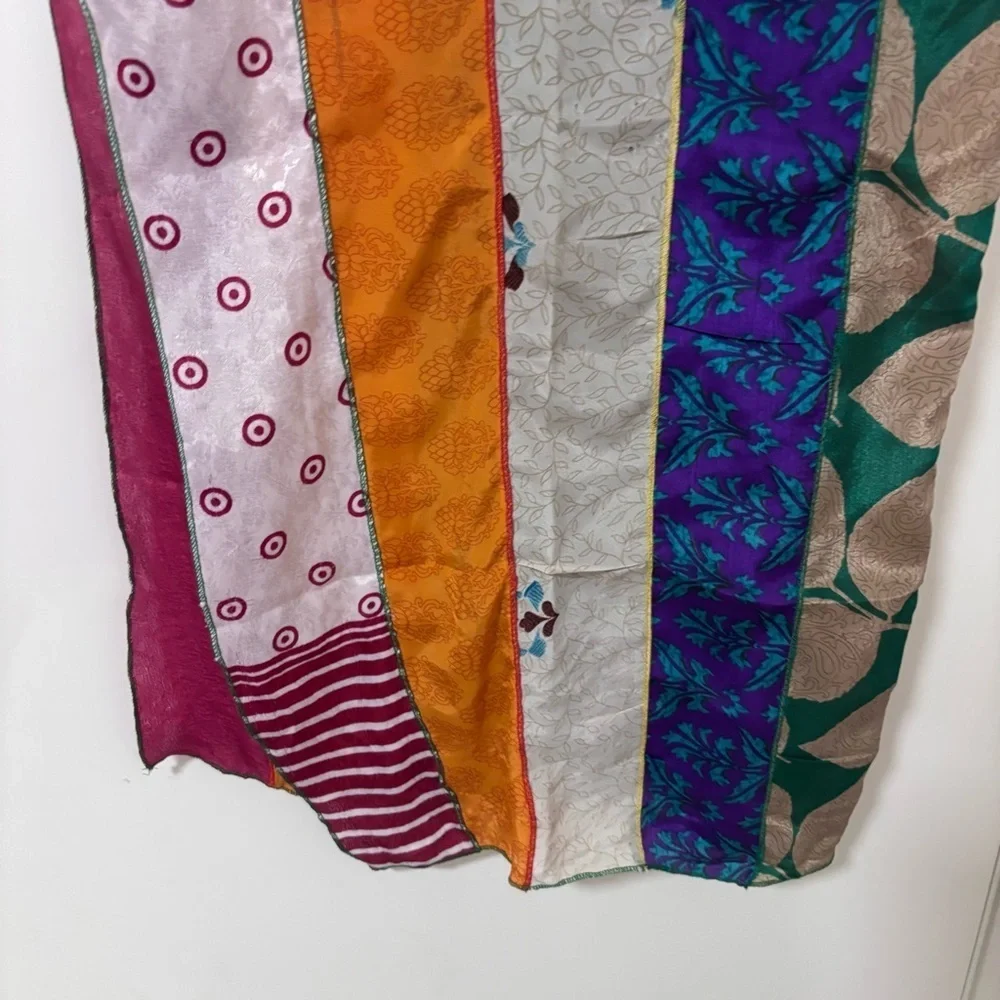 Darn good yarn silk medley sari Colorful Striped Scarf 20” x 70”