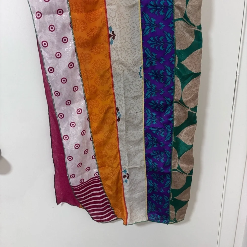 Darn good yarn silk medley sari Colorful Striped Scarf 20” x 70”