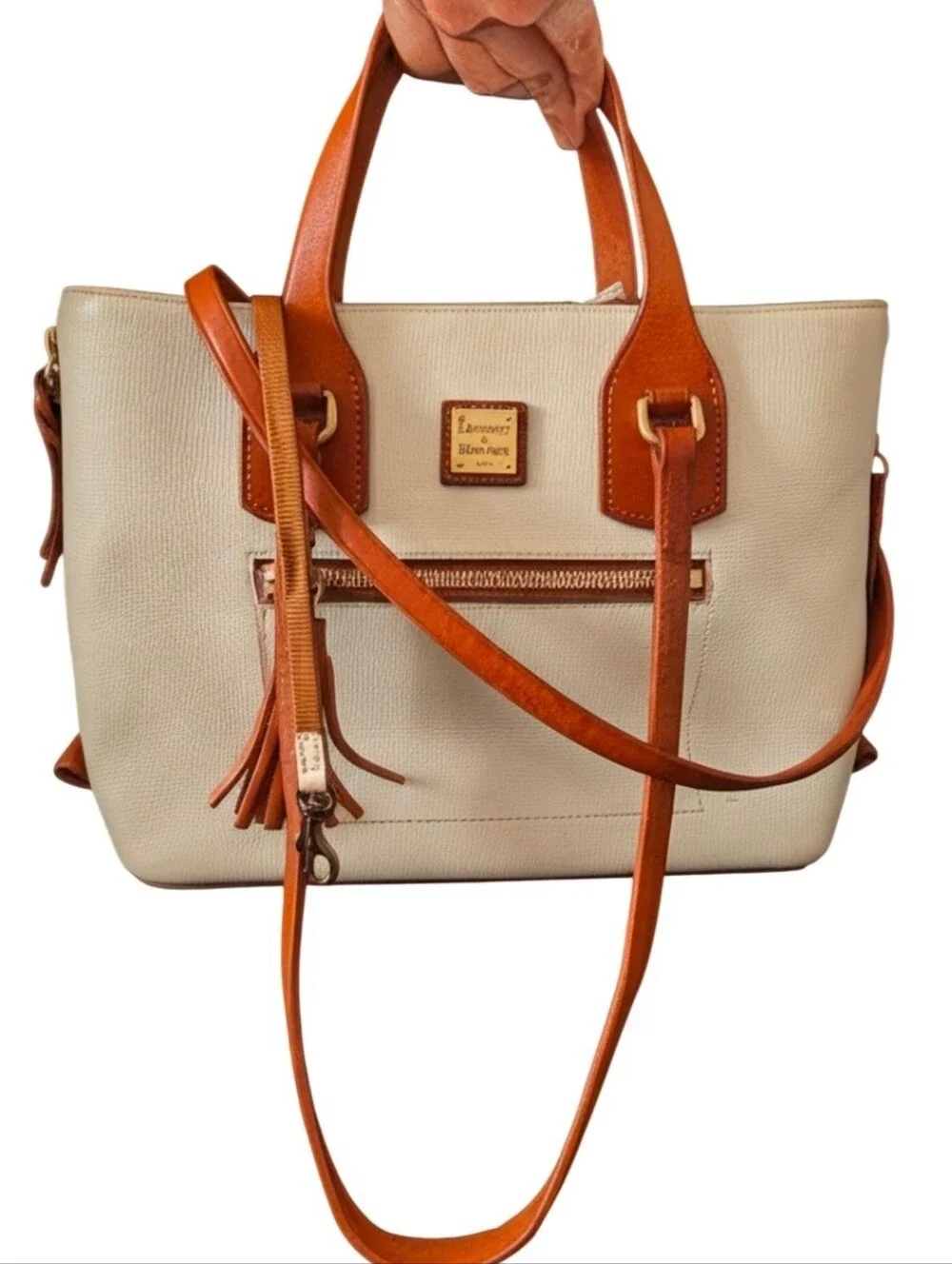 Dooney & Bourke White And British Tan Leather Satchel