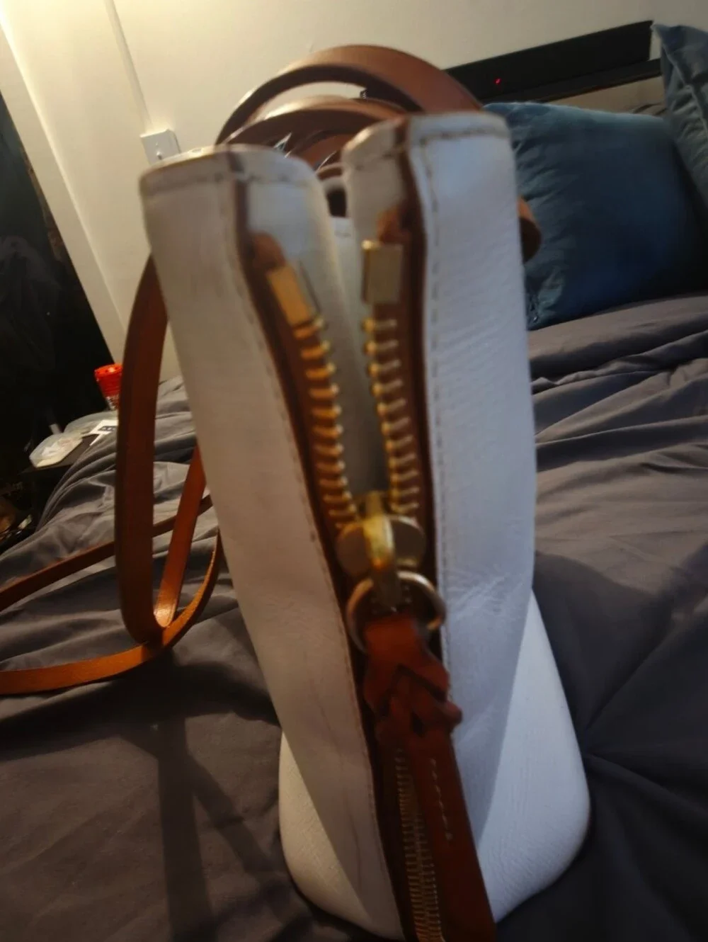 Dooney & Bourke White And British Tan Leather Satchel