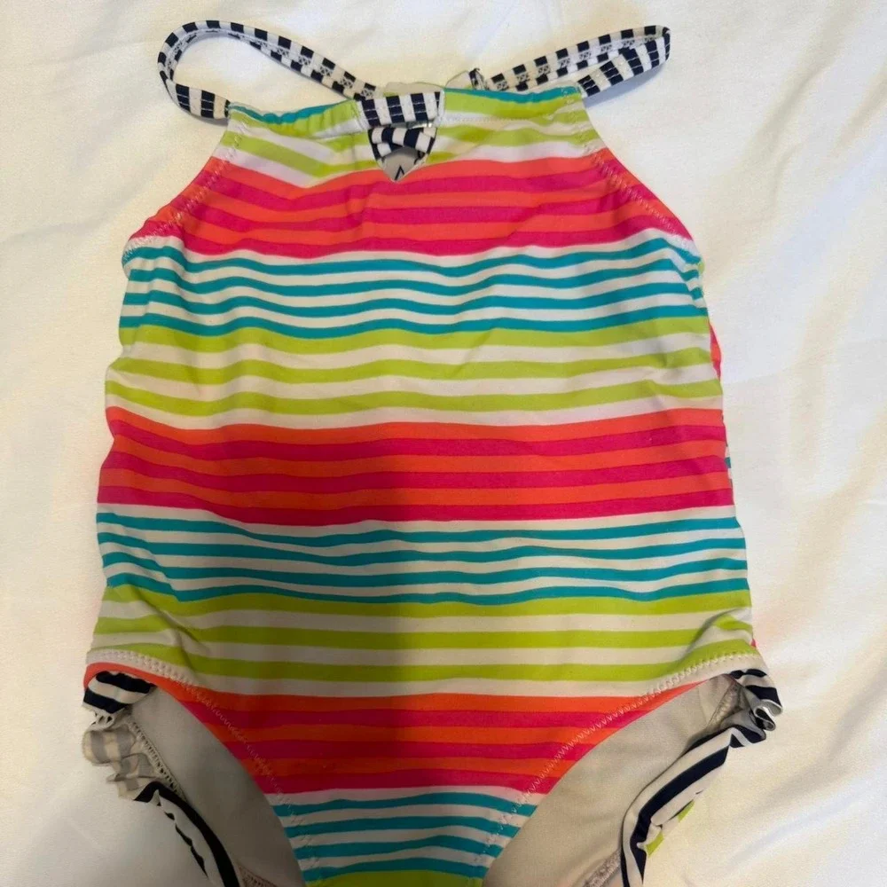 Kiko & Max Girls' 2T Striped One Piece Swimsuit Multicolor