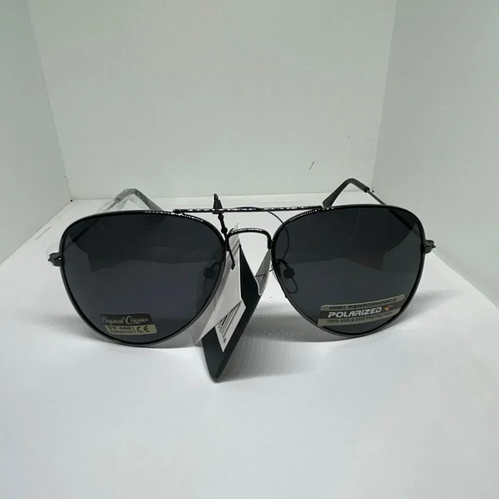 Polarized Aviator Sunglasses Black Metal Frame UV400 Classic Unisex