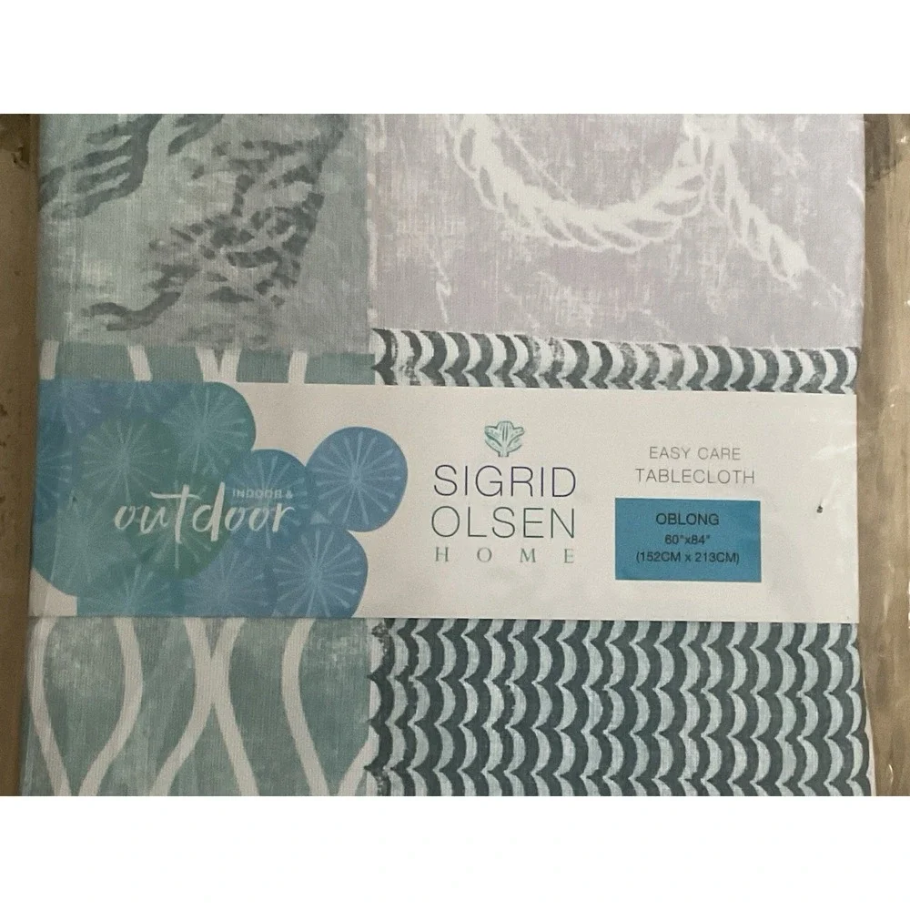 NEW SIGRID OLSEN HOME 60X84 In/Outdoor‎ Easy Care Tablecloth Blue Trinity Beach