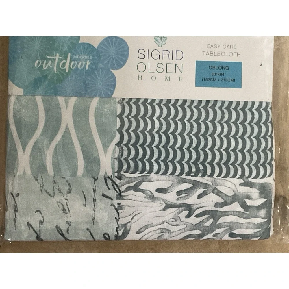 NEW SIGRID OLSEN HOME 60X84 In/Outdoor‎ Easy Care Tablecloth Blue Trinity Beach