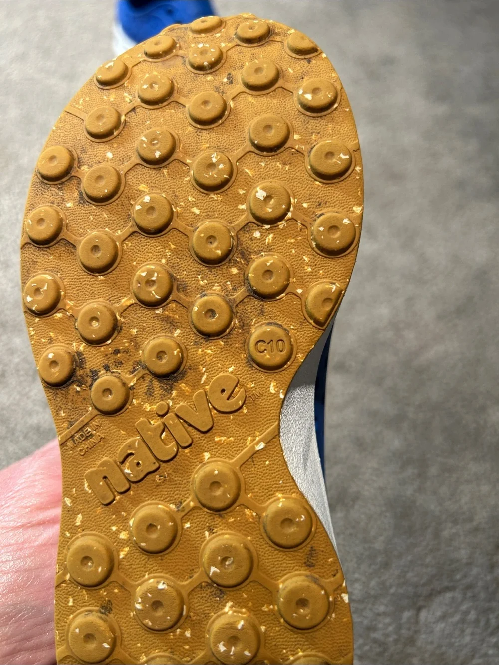 Native Shoes Kids Slip-On Sandals in Blue with Yellow Toe Accents
