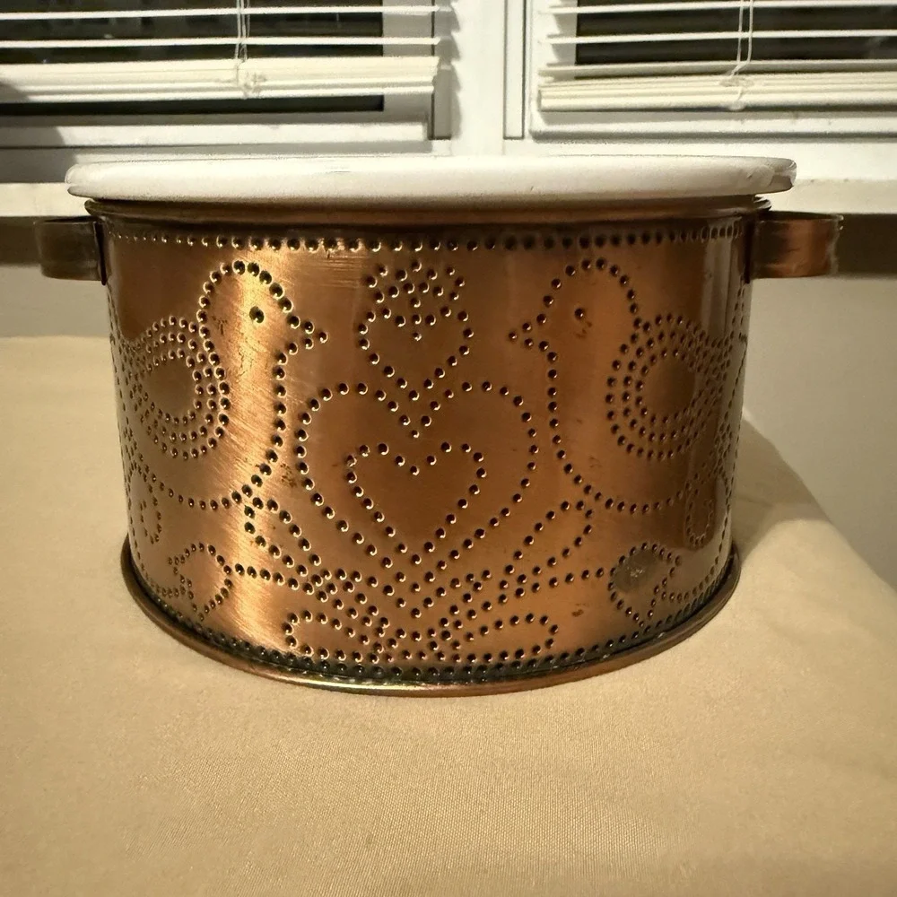 Vintage Primitive COPPER Love‎ Bird Peace Doves Casserole Bowl SET