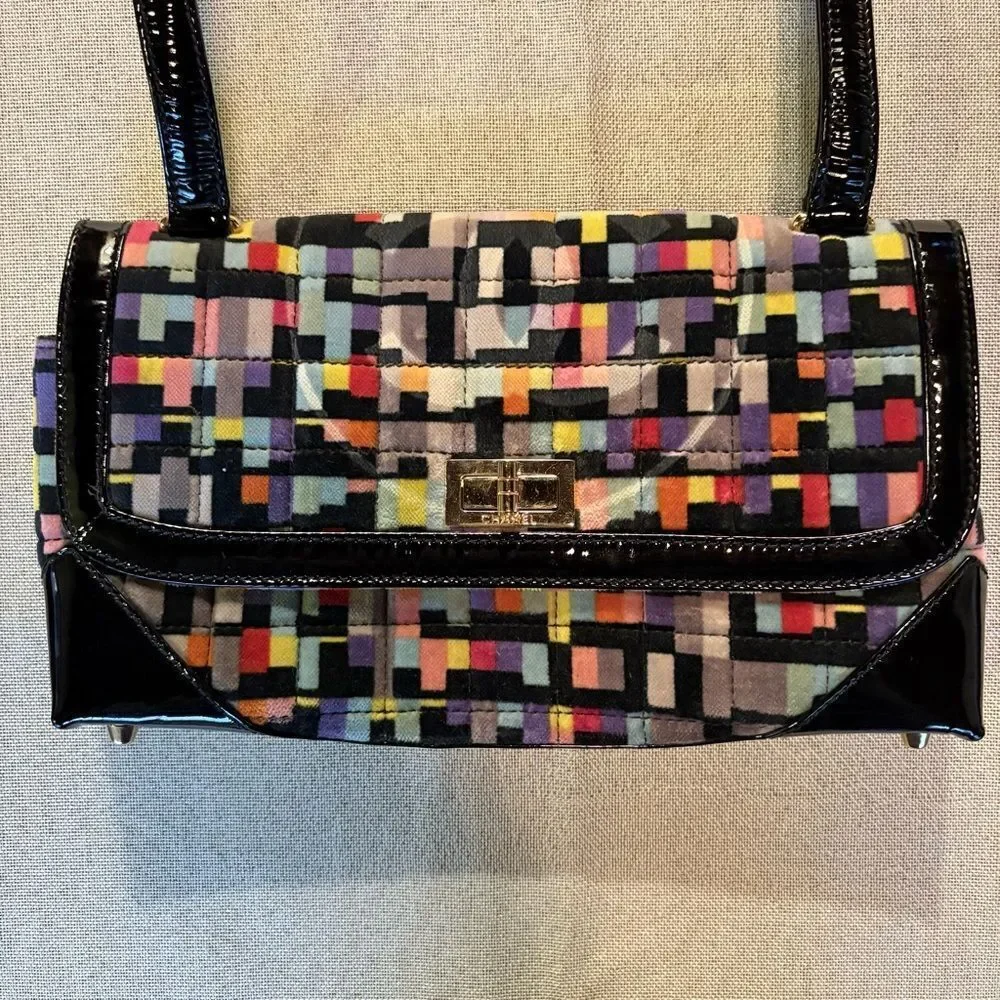 CHANEL Multicolor Mademoiselle Velvet Shoulder Bag, Patent Trim & CC Turn-Lock