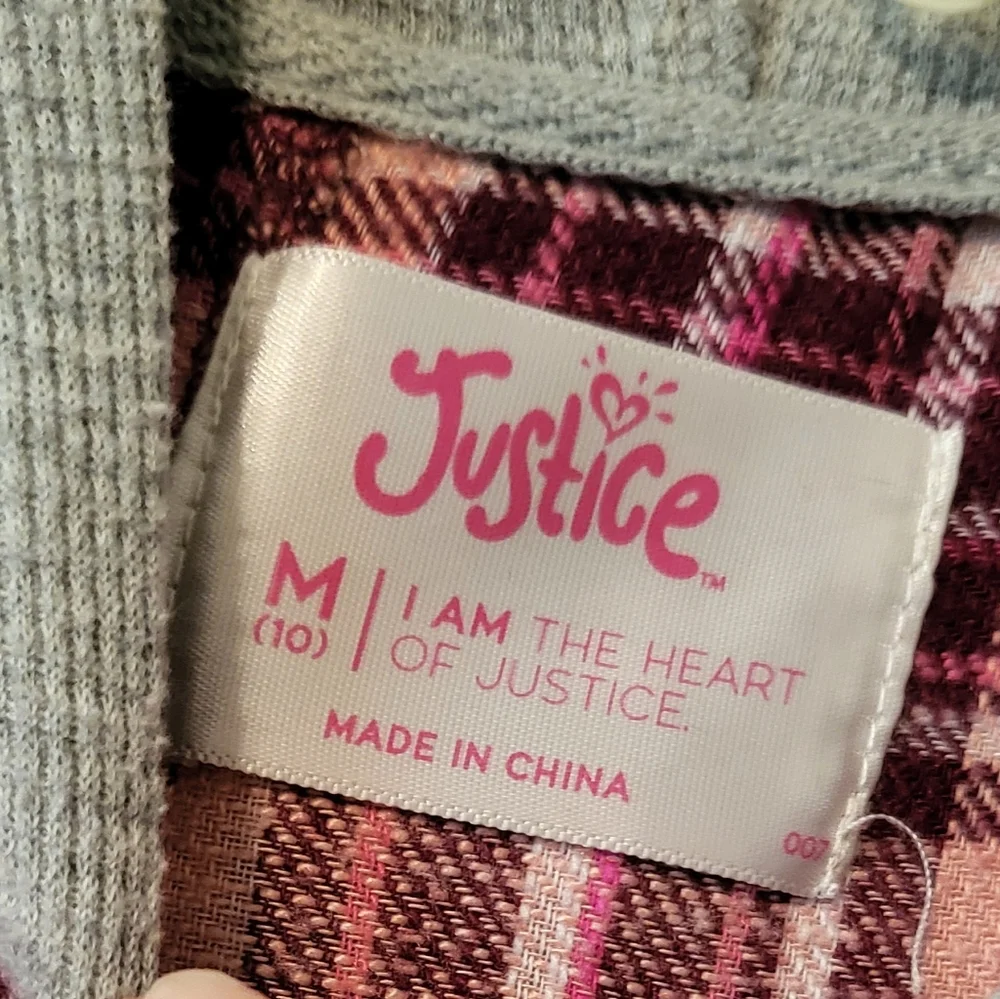Justice Long Sleeve Plaid Flannel Shirt with Hood