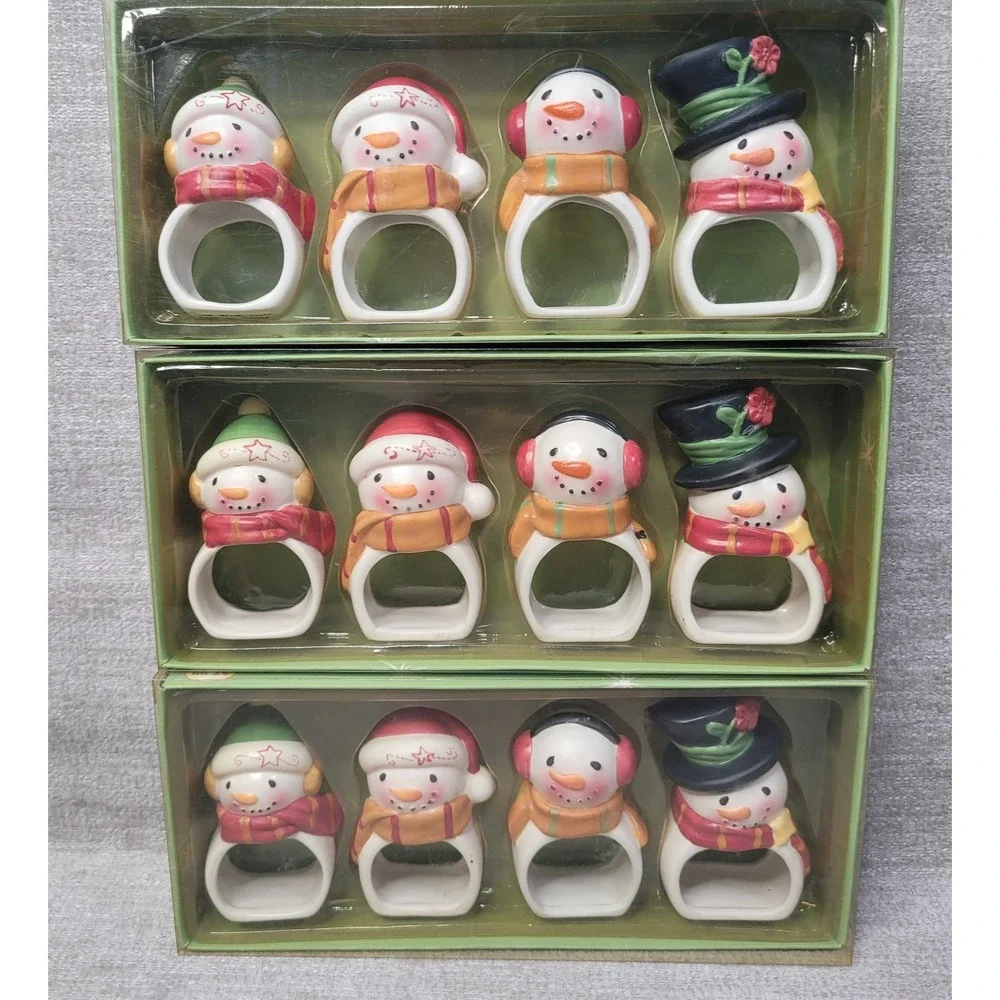Frosty the Snowman Napkin‎ Rings Christmas Set of 12 Ceramic Style Novelty New