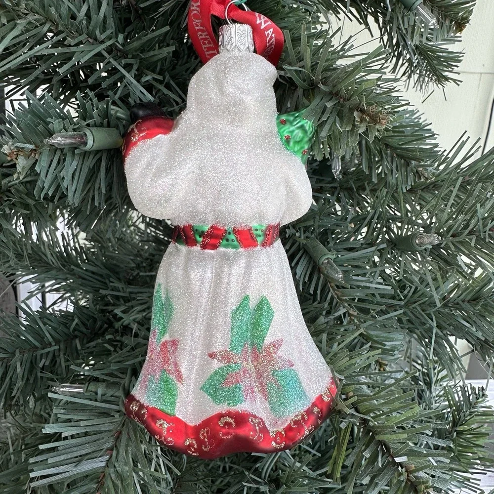 VTG Waterford Holiday‎ Heirlooms Blown Glass Poinsettia Santa Ornament With Box