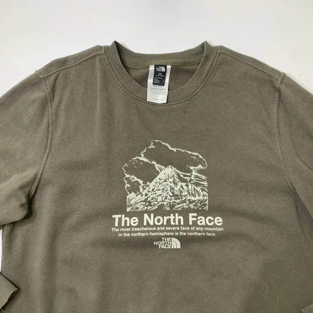 The North Face Sweatshirt Mens L Large Moss Green Mountain Graphic Fleece Lined