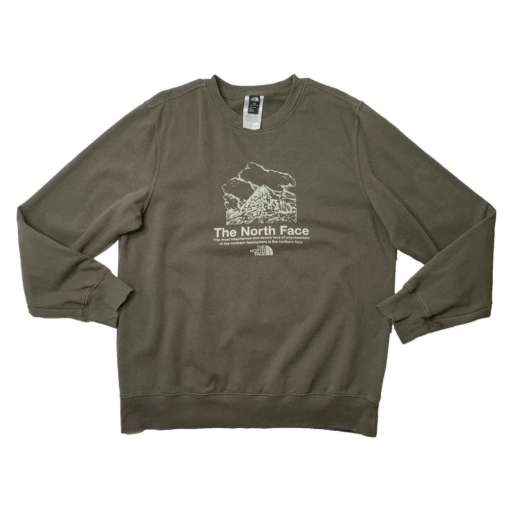 The North Face Sweatshirt Mens L Large Moss Green Mountain Graphic Fleece Lined
