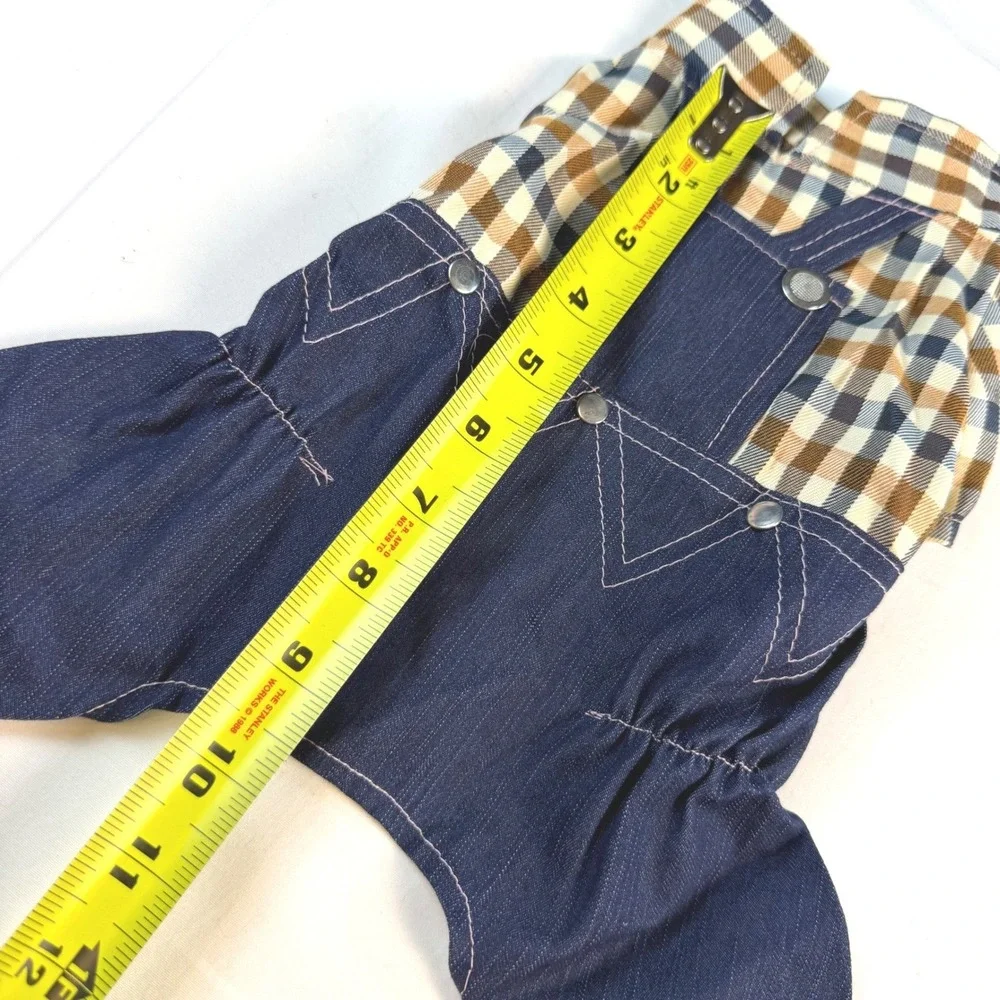 DotDot‎ Fashion Dog Overalls XS Blue Brown Plaid Denim Pet Jumpsuit NWT