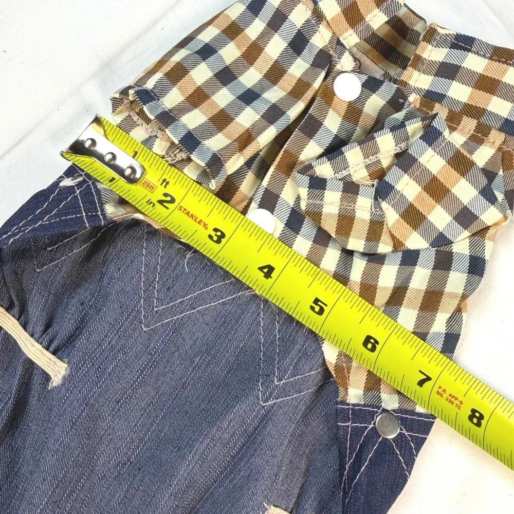 DotDot‎ Fashion Dog Overalls XS Blue Brown Plaid Denim Pet Jumpsuit NWT