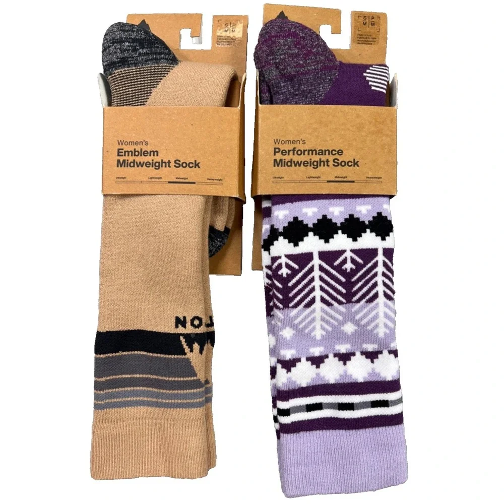 NEW 2 Pair Burton Women's Emblem Midweight Socks snowboard Snowy pines S/M 4-6.5