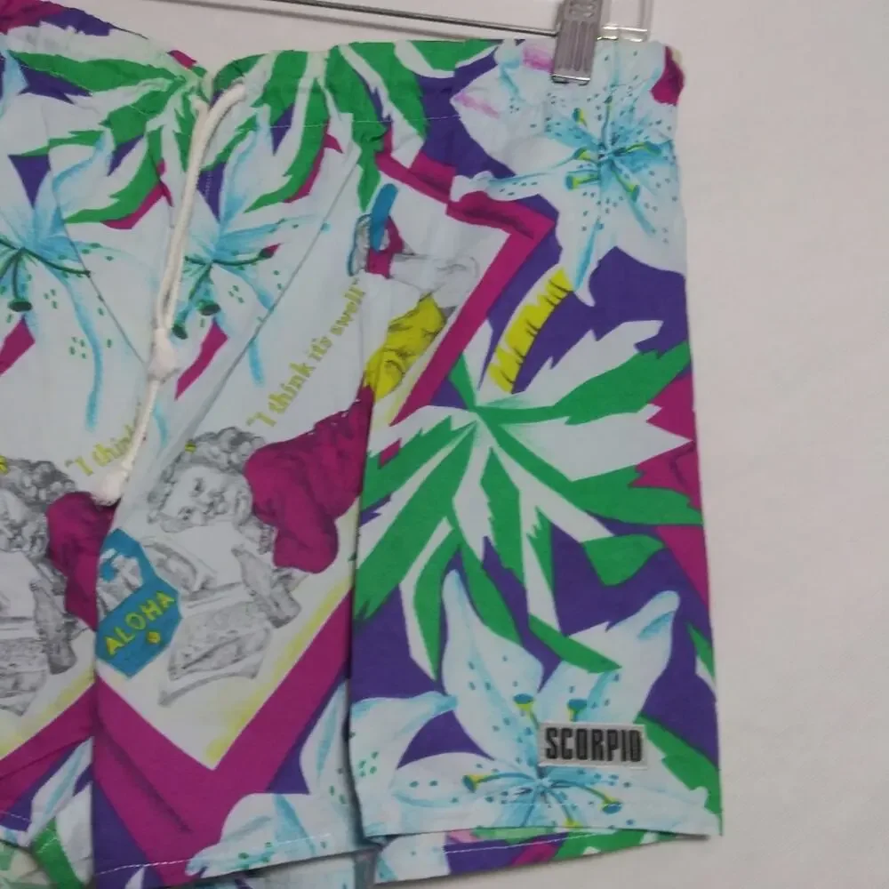 Vintage SCORPIO Hawaiian Novelty Pull On Swim Shorts Vacation Size XL