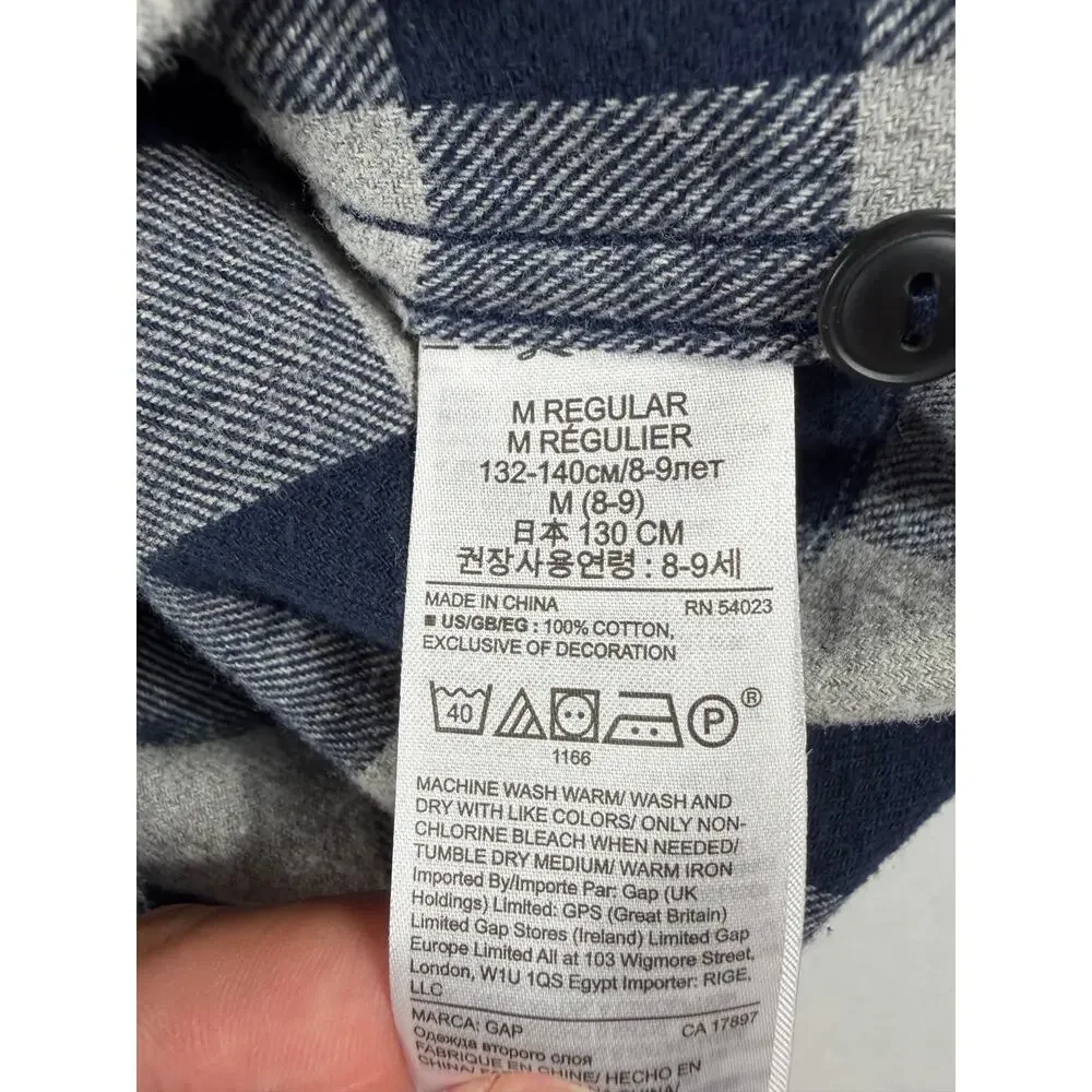 Gap Kids Buffalo Plaid Flannel Shirt Blue Gray Size 8-9