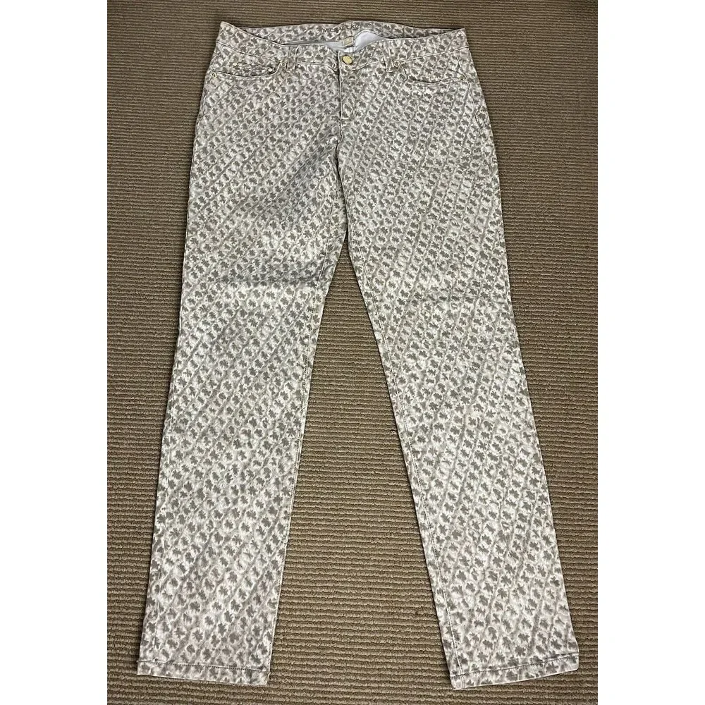 Michael Kors Tan Beige Geometric Print Pants, Size 10 Cotton‎