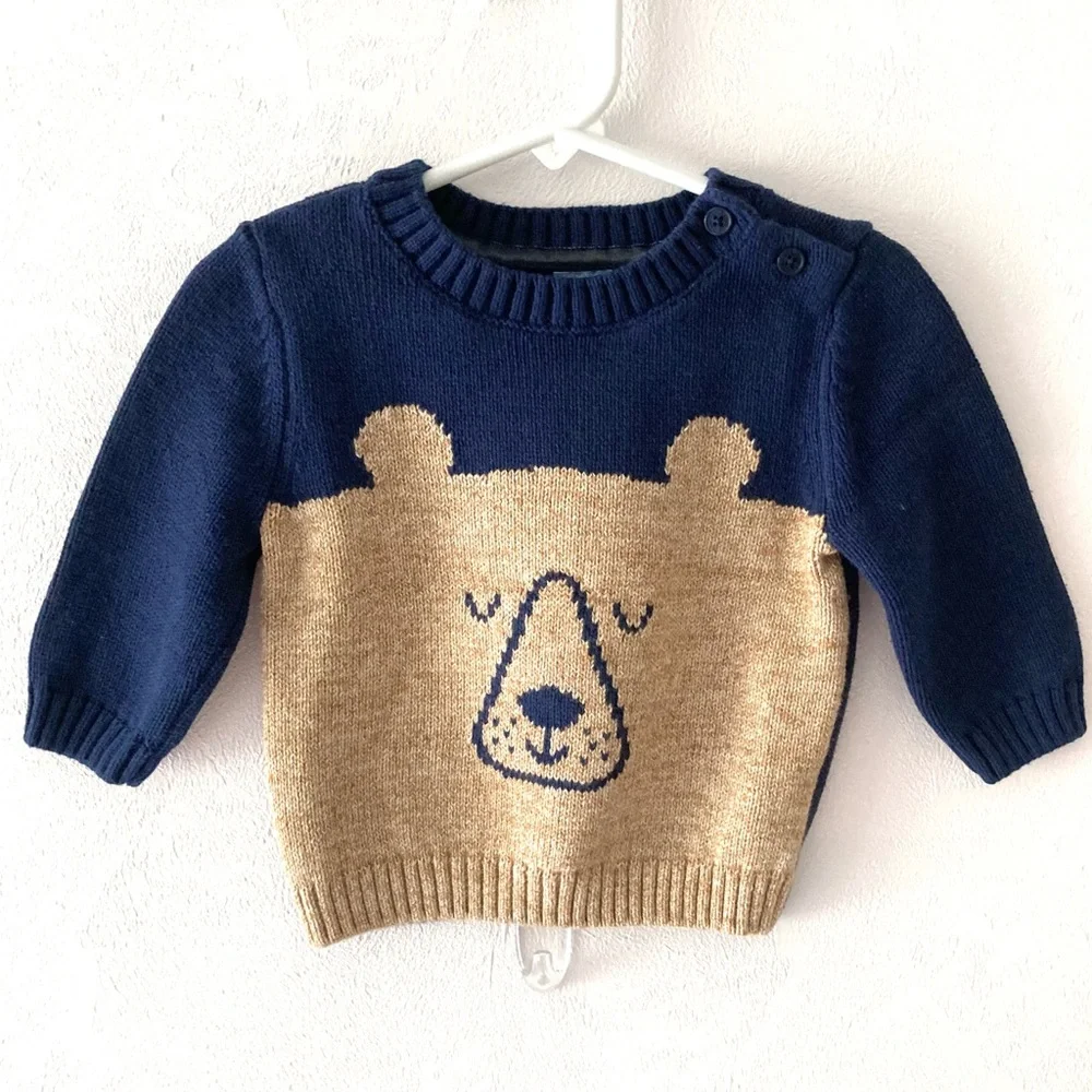 Baby Gap Brown Bear Navy Sweater Size 6-12 Months
