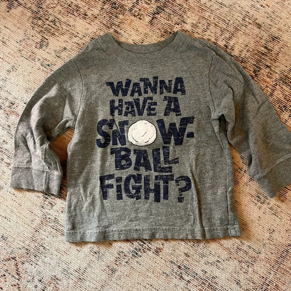 Gray Long Sleeve Tee with Snowball Fight Print