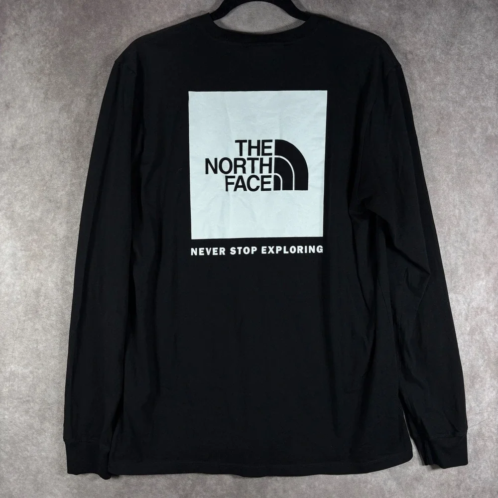 The North Face Shirt Mens Large Black Box Logo Long Sleeve Circular Design Tee