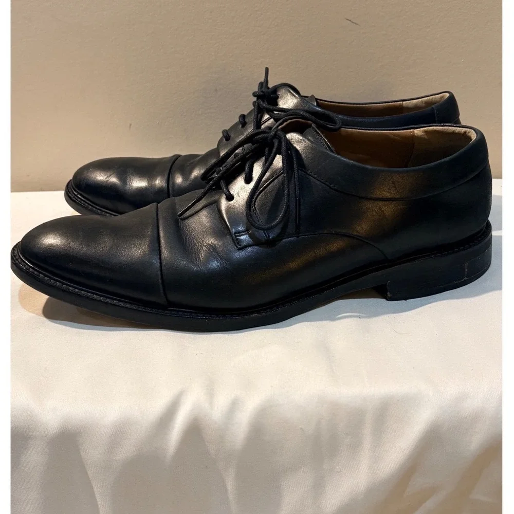 Cole Haan Mens Black Leather Cap‎ Toe Derby Dress Shoes Grand.OS C20155 Sz 9.5 M
