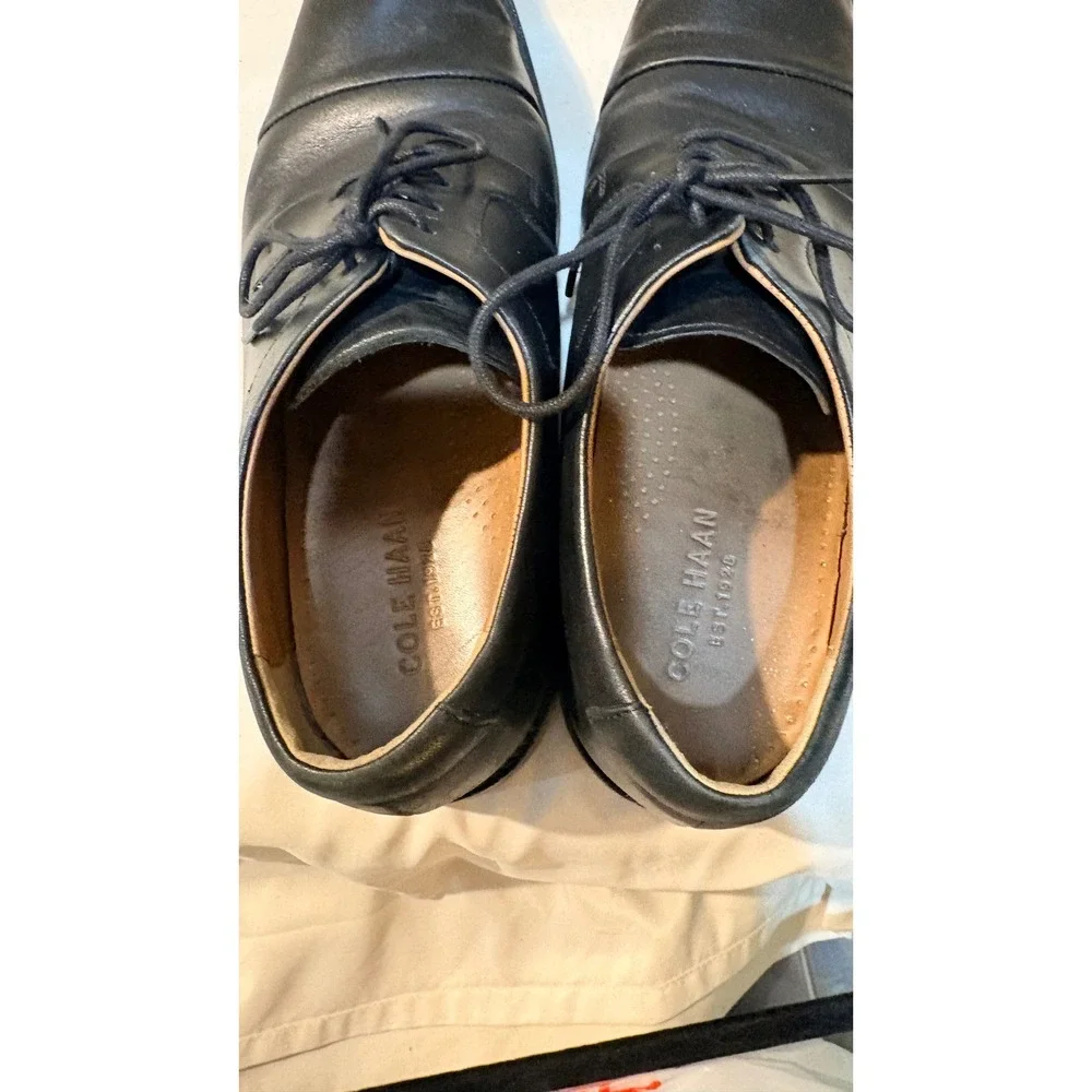 Cole Haan Mens Black Leather Cap‎ Toe Derby Dress Shoes Grand.OS C20155 Sz 9.5 M