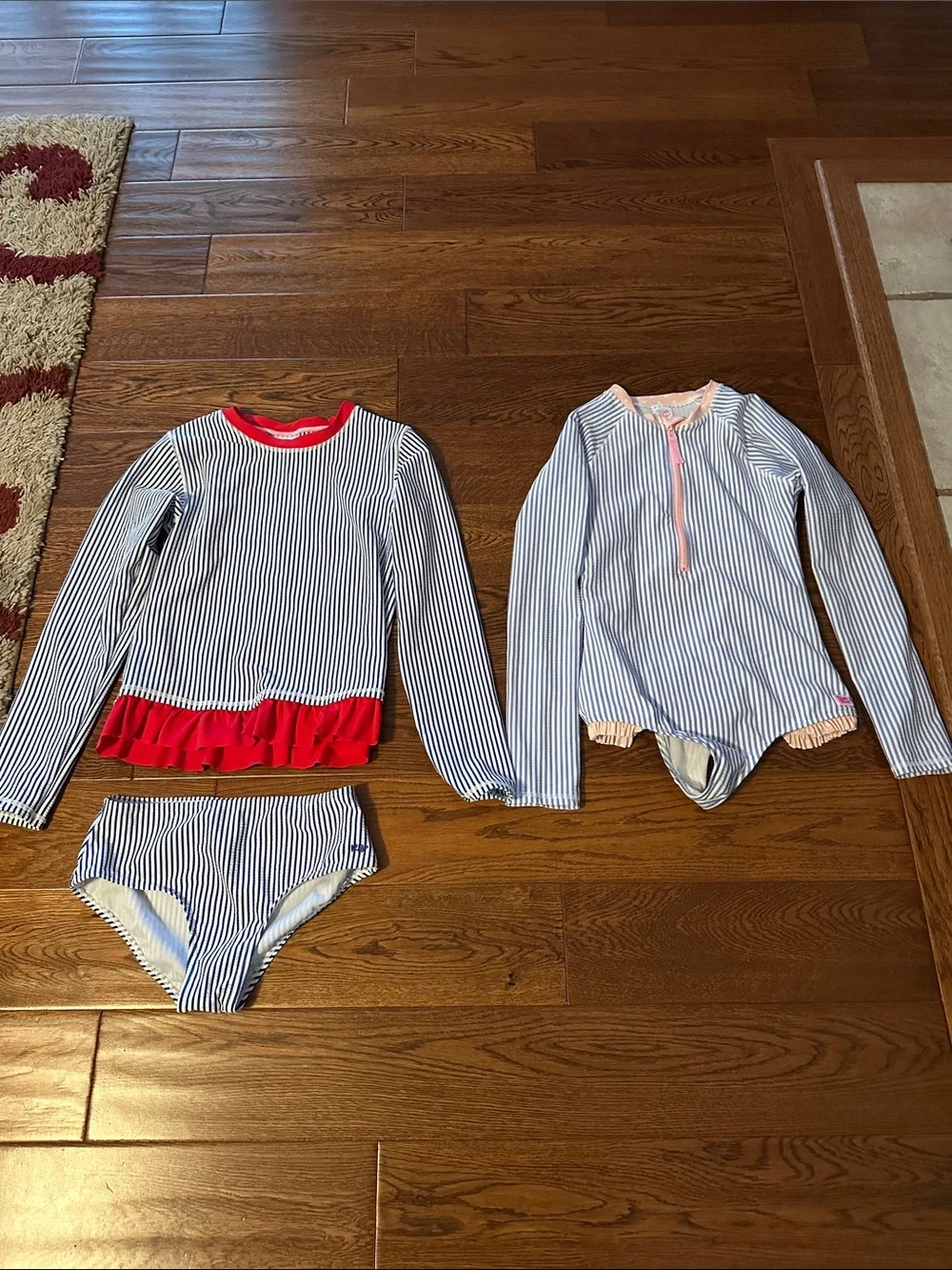 RuffleButts Girls Stripe Long-Sleeve Swim Set SPF 50